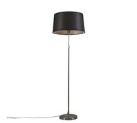 Qazqa - Floor Lamp Steel I Nickel Matt I Satin with 45cm Black Shade - Parte- - Modern - Suitable for LED E27 | 1 Light - Steel Floor lamp - Suitable for Living Room I Bedroom I