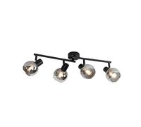 Qazqa - Indoor Art Deco Ceiling Lamp | Ceiling Flush Light Black with Smoke Glass 4-Light - Vidro - Art Deco - Suitable for LED E14 | 4 Light - Glass Ceiling Light - Suitable for Living Room | Kitche