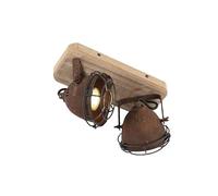 Qazqa - Indoor Industrial Spotlight Ceiling Rust Brown with Wood Tiltable 2-Way Light - Gina - Industrial - Suitable for LED GU10 | Steel Spotway Light - Suitable for Living Room