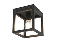Qazqa - Industrial Ceiling Lamp I Ceiling Flush Light Black - Cage 1- - Industrial - Suitable for LED E27 | 1 Light - Steel Flush Ceiling Light - Suitable for Living Room I Kitchen I Bedroom I