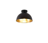 Qazqa - Industrial Ceiling Lamp I Ceiling Flush Light Black with Gold 28 cm - Magnax- - Industrial - Suitable for LED E27 | 1 Light - Steel Flush Ceiling Light - Suitable for Living Room I Kitchen I