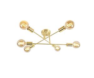 Qazqa - Industrial Ceiling Lamp I Ceiling Flush Light Brass 6 Lights - Sydney- - Industrial - Suitable for LED E27 | 6 Light - Steel Flush Ceiling Light - Suitable for Living Room I Kitchen I Bedroo