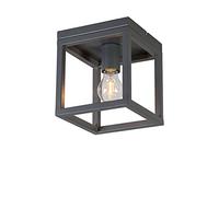 Qazqa - Industrial Ceiling Light Dark Grey - Cage- - Modern - Suitable for LED E27 | 1 Light - Steel Flush Ceiling Light - Suitable for Living Room I Kitchen I Bedroom I