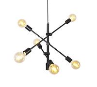 Qazqa - Industrial Dining Room I Dining Table Pendant Lamp I Pendant Light Ceiling Black 6-Lights - Sydney- - Industrial - Suitable for LED E27 | 6 Light - Steel Pendant Light - Suitable for Living