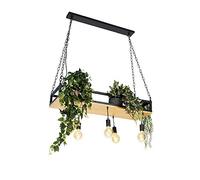 Qazqa - Industrial Dining Room I Dining Table Pendant Lamp I Pendant Light Ceiling Black with Wood 5-Light - Shelf- - Industrial - Suitable for LED E27 | 5 Light - Wood Pendant Light - Suitable for