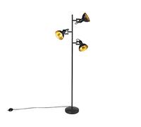 Qazqa - Industrial Floor lamp Black with Gold 3-Lights - Tommy- - Industrial - Suitable for LED E14 | 3 Light - Steel Floor lamp - Suitable for Living Room I Bedroom I