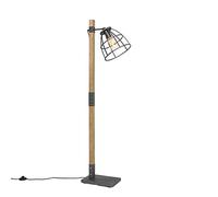 Qazqa - Industrial Floor lamp Dark Gray with Wood - Arthur- - Industrial - Suitable for LED E27 | 1 Light - Wood Floor lamp - Suitable for Living Room I Bedroom I