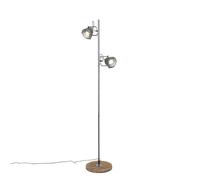 Qazqa - Industrial Floor lamp Steel I Nickel Matt I Satin with Wood 2-Light - Emado- - Industrial - Suitable for LED GU10 | 2 Light - Steel Floor lamp - Suitable for Living Room I Bedroom I