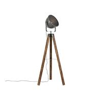 QAZQA - Industrial Floor lamp Tripod Steel I Nickel Matt I Satin with Wood tiltable - Emado- - Industrial - Suitable for LED E27 | 1 Light - Steel Floor lamp - Suitable for Living Room I Bedroom I