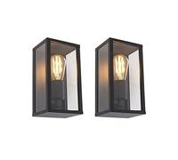 Qazqa Industrial Outdoor wall Light with Glass Black 14cm charlois | E27, max. 40W LED-compatible, IP44