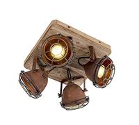 Qazqa Industrial Spotlight Ceiling - Rust Brown, Wood Tiltable 4-Way Light - Suitable for LED GU10, Steel Surface-Mounted Spotway Light - Living Room