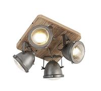 Qazqa - Industrial Spotlight Ceiling Steel Nickel Matt Satin 4-Way Light - Emado - Suitable for LED GU10