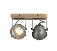 Qazqa - Industrial Spotlight Ceiling Steel Nickel Matt Satin Wood Tiltable 2-Way Light - Suitable for LED GU10 - Steel Surface-Mounted Spotway Light