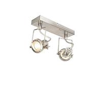 Qazqa - Industrial Steel Surface-Mounted Spotlight - Nickel Matt - 2-Light Swivel and Tilt - Suitable for LED GU10 | 2 Way Light - 24 x 8 x 17.5 cm - Dining Room, Kitchen, Bedroom, Living Hallway