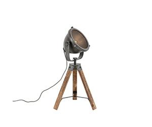 Qazqa - Industrial Tripod Table Lamp I Table Light Steel I Nickel Matt I Satin with Wood Tiltable - Emado- - Industrial - Suitable for LED E27 | 1 Light - Steel Table lamp - Suitable for Living Room
