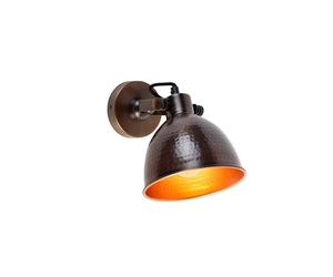Qazqa - Industrial Wall Lamp I Wall Light Copper with Brass Adjustable - Liko- - Industrial - Suitable for LED E27 | 1 Light - Steel Wall Light - Suitable for Living Room I Kitchen I Bedroom I