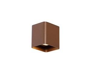 Qazqa led Modern Outdoor up and Down Light, Wall Light for Garden - evi - Rust Brown, incl. 3.1W lightsource, Integrated led, 11cm, IP54, Square, 2-Way