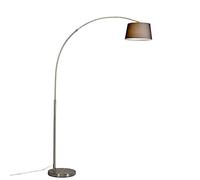 Qazqa - Modern Arc Floor Lamp I Arc Floor Light Steel I Nickel Matt I Satin with Black Fabric Shade - Arc Basic- - Modern - Suitable for LED E27 | 1 Light - Steel Arc lamp - Suitable for Living Room