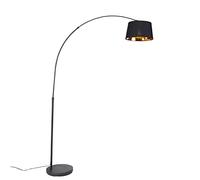 Qazqa - Modern Black Arc Floor Lamp I Arc Floor Light with Gold - Arc Basic- - Modern - Suitable for LED E27 | 1 Light - Steel Arc lamp - Suitable for Living Room I Bedroom I