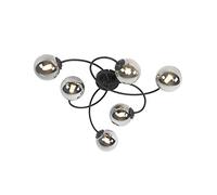 Qazqa - Modern Ceiling Lamp I Ceiling Flush Light Black 6-Lights with Smoke Glass - Athens- - Modern - Suitable for LED G9 | 6 Light - Glass Flush Ceiling Light - Suitable for Living Room I Kitchen