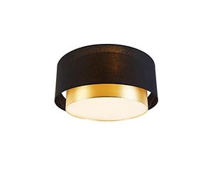 Qazqa - Modern Ceiling Lamp I Ceiling Flush Light Black with Gold 50 cm 3-Light - Drum Duo- - Modern - Suitable for LED E14 | 3 Light - Fabric Flush Ceiling Light - Suitable for Living Room I Kitche