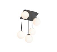 Qazqa - Modern Ceiling Lamp I Ceiling Flush Light Black with Opal Glass 5-Light - Athens- - Modern - Suitable for LED G9 | 5 Light - Steel Flush Ceiling Light - Suitable for Living Room I Kitchen I