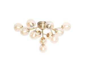 Qazqa - Modern Ceiling Lamp I Ceiling Flush Light Bronze with Amber Glass 12 Lights - Bianca- - Art Deco - Suitable for LED G9 | 12 Light - Glass Flush Ceiling Light - Suitable for Living Room I Kit