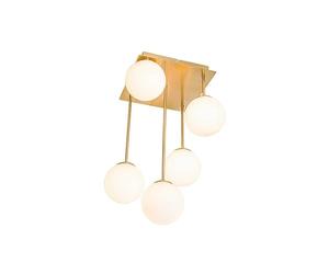 Qazqa - Modern Ceiling Lamp with Opal Glass - 5-Light Flush Mount - Suitable for Living Room, Kitchen - Gold Steel
