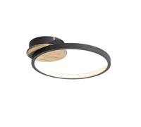 Qazqa - Modern Ceiling Light Black with Wood Incl. LED 3-Step Dimmable - ALEC- - Modern - Suitable for LED | 1 Light - Steel Flush Ceiling Light - Suitable for Living Room I Kitchen I Bedroom I