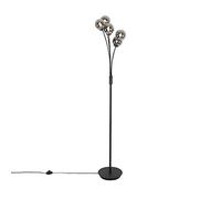 Qazqa - Modern Floor lamp Black 5-Light with Smoke Glass - Athens- - Country - Suitable for LED G9 | 5 Light - Glass Floor lamp - Suitable for Living Room I Bedroom I