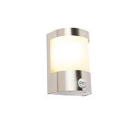 Qazqa - Modern Outdoor Wall Lamp I Wall Light Stainless Steel I Nickel Matt I Satin Motion Sensor IP44 - Mira Garden- - Modern - Suitable for LED E27 | 1 Light - Stainless Steel Security Light - Sui