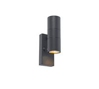 Qazqa Modern Outdoor wall lamp with Daylight Sensor, Light Dark Sensor wall Light for Garden - Duo - Dark Grey, max. 35W, gu10, 11cm, IP44, Round, 2-Way