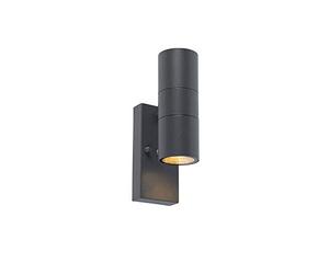 Qazqa Modern Outdoor wall lamp with Daylight Sensor, Light Dark Sensor wall Light for Garden - Duo - Dark Grey, max. 35W, gu10, 11cm, IP44, Round, 2-Way