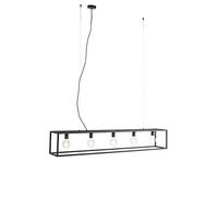 Qazqa - Modern Rectangular Dining Room I Dining Table Pendant Lamp I Pendant Light Ceiling Black 5-Light - Cage- - Modern - Suitable for LED E27 | 5 Light - Steel Pendant Light - Suitable for Living