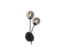 Qazqa - Modern Wall Lamp I Wall Light Black 2-Lights with Smoke Glass - Athens- - Country - Suitable for LED G9 | 2 Light - Glass Wall Light - Suitable for Living Room I Kitchen I Bedroom I