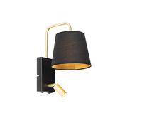 Qazqa - Modern Wall Lamp I Wall Light Black and Gold with Reading lamp - Renier- - Modern - LED | 1 Light - Polyester Wall Light - Suitable for Living Room I Kitchen I Bedroom I