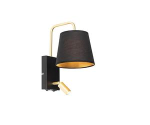Qazqa - Modern Wall Lamp I Wall Light Black and Gold with Reading lamp - Renier- - Modern - LED | 1 Light - Polyester Wall Light - Suitable for Living Room I Kitchen I Bedroom I