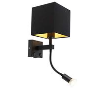 Qazqa - Modern Wall Lamp I Wall Light Black with USB and Square Black Shade - Zeno- - Modern - Suitable for LED E27 | 1 Light - Steel Wall Light - Suitable for Living Room I Kitchen I Bedroom I