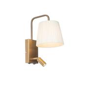Qazqa - Modern Wall Lamp I Wall Light White and Bronze with Reading lamp - Renier- - Modern - LED | 1 Light - Polyester Wall Light - Suitable for Living Room I Kitchen I Bedroom I