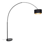Qazqa - Moderne booglamp zwart met Duo kap zwart met Goud - XXL- - Modern - Suitable for LED E27 | 1 Light - Steel Arc lamp - Suitable for Living Room I Bedroom I