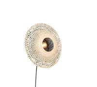 Qazqa - Oriental Wall Lamp I Wall Light Rattan 35 cm with Plug - Rina- - Oriental - Suitable for LED E27 | 1 Light - Bamboo Wall Light - Suitable for Living Room I Kitchen I Bedroom I
