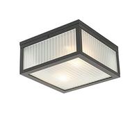 QAZQA - Outdoor Ceiling Lamp I Ceiling Flush Light Black with Ribbed Glass 2-Light IP44 - Charlois Garden- - Modern - Suitable for LED E27 | 2 Light - Aluminium Outdoor Ceiling Light - Suitable for