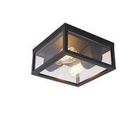 Qazqa - Outdoor Industrial Ceiling Lamp I Ceiling Flush Light Black IP44 - Charlois Garden- - Design - Suitable for LED E27 | 2 Light - Aluminium Outdoor Ceiling Light - Suitable for