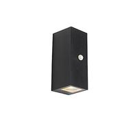 Qazqa - Outdoor Modern Wall Lamp I Wall Light Black IP44 with Motion Sensor - Baleno II Garden- - Modern - Suitable for LED GU10 | 2 Light - Aluminium Security Light - Suitable for