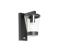 Qazqa - Outdoor Wall Lamp I Wall Light Black IP44 with Motion Sensor - Joren Garden- - Modern - Suitable for LED E27 | 1 Light - Aluminium Security Light - Suitable for