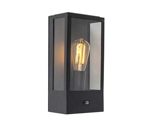 Qazqa - Outdoor Wall Light Black with Dusk Sensor - Rotterdam Garden- - Modern - Suitable for LED E27 | 1 Light - Stainless Steel Security Light - Suitable for
