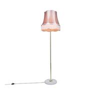 Qazqa - Retro Floor lamp Brass with Granny Shade Pink 45 cm - Kaso- - Retro - Suitable for LED E27 | 1 Light - Steel Floor lamp - Suitable for Living Room I Bedroom I
