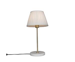 Qazqa - Retro Table Lamp I Table Light Brass with Pleated Shade Cream 25 cm - Kaso- - Retro - Suitable for LED E27 | 1 Light - Steel Table lamp - Suitable for Living Room I Bedroom I