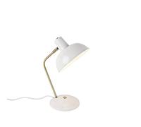 Qazqa - Retro Table Lamp I Table Light White with Bronze - Milou- - Modern - Suitable for LED E14 | 1 Light - Steel Table lamp - Suitable for Living Room I Bedroom I