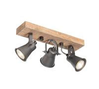 Qazqa - Rural Ceiling Lamp I Ceiling Flush Light Black with Wood 3-Way Light - Jelle- - Country - Suitable for LED GU10 | 3 Way Light - Wood Surface-Mounted spotway Light - Suitable for Living Room
